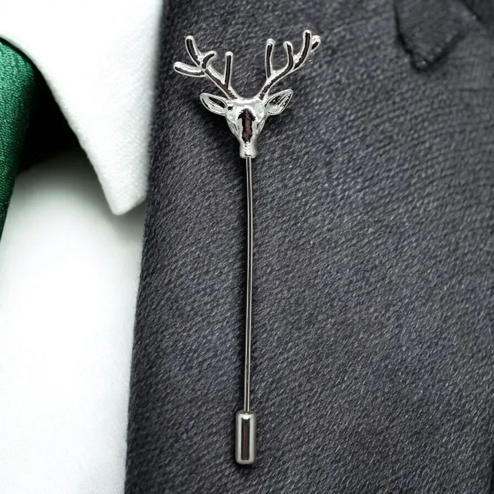 Silver Stag Head Deer Lapel Pin Elk Reindeer Stick Pin Gothic Woodland Accessory
